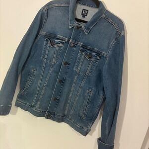 GAP Denim Jacket‎ Womens L Blue Jean Trucker Coat Casual Classic Everyday Layer